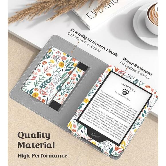 MOKAO Fits all 6" Kindle Case Flowers Magnetic Lightweight cover 11th/10th gen. - Picture 4 of 7